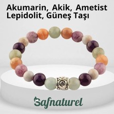 Akumarin, Akik, Ametist Lepidolit, Güneş Taşı Doğal Taş Bileklik 8 mm