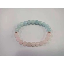 Art Life Doğal Taş Natur Stones Kadın Pembe Kuvars & Akuamarin Doğal Taş Bileklik 8 mm Brezilya Menşeli Zarif Aksesuar