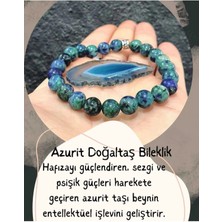 Azurit ( Akik Taş Hediyeli ) Hafıza Güçlendirici / Sezgi ve Psişik Güç Doğal Taş Bileklik 8 mm