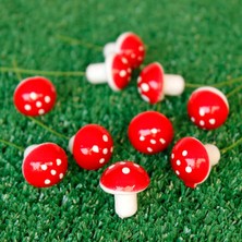 Anı Atölyesi Yapay Mantar 10'lu Dekoratif Strafor Mantar Seti Kırmızı Beyaz Noktalı Mini Süs Teraryumobje/2x1 cm