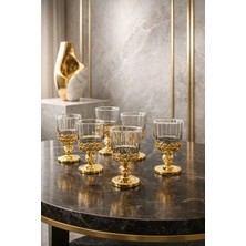 Yzhome 6 Kişilik Cam Gold Ayaklı Kahve Yanı Su Bardağı Kristal Desen Bardak 60ML