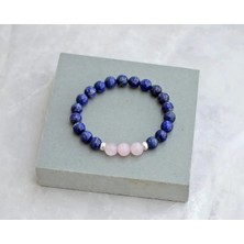 Sertifikalı Lapis - Pembe Kuvars Doğal Taş Bileklik 8 mm
