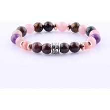 Kan Taşı Rodokrozit Pembe Kuvars Lal Ametist Kaplan Gözü 8 mm Doğal Taş Bileklik