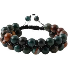 Kan Taşı 8mm Çift Sıra Makrome Doğal Taş Bileklik