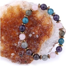 Lal Pembe Kuvars Hematit Labrodite Ametist Apatit Doğal Taş 8 mm Bileklik