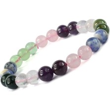 Pembe Kuvars-Ametist-Prehneit-Sodalit-Yeşim Doğal Taş Bileklik 8mm