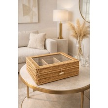 Yzhome Hasır Rattan Organizer Düzenleyici Sepet Çay Kutusu 6 Bölmeli 30*22*12 cm