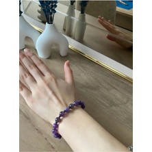 Doğal Ametist ve Hematit Taşı El Yapımı Bileklik