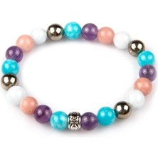 Pirit – Ametist – Akuamarin- Amazonit – Mangona Kalsit Doğal Taş Bileklik 8 mm Küre Kesim