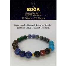 Boğa Burcu Bilekliği Akik, Turkuaz, Hematit, Dumanlı Kuvars, Sodalit, Malakit, Lapis Lazuli