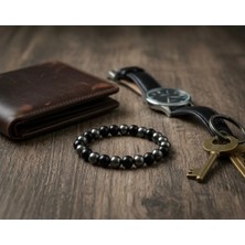 Gng Silver Negatif Enerjiye Karşı Güçlü Koruma: Hematit & Obsidyen Erkek Bileklik 8mm Taş