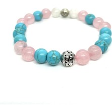 Doğaltaş Kadın Cazibe Bilekliği (Ay Taşı Pembe Kuvars Turkuaz Doğal Taş Bileklik)