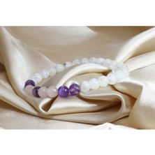 Ay Taşı Ametist Pembe Kuvars Bileklik / Doğal Taş Karma Bileklik