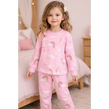 Aydede Kids Kız Çocuk Gökkuşağı Desenli Pijama Takımı Pamuklu Uzun Kollu Alt Üst