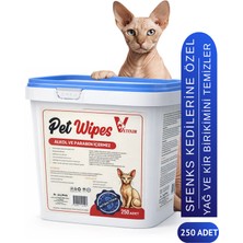 Vetixir Sfenks ve Tüm Irklar Için Uygun Kedi Islak Mendili Pati Tüy Kulak Göz Temizleme Alkolsüz 250 Adet