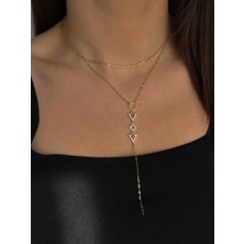 Luseda VIP Gold Geometrik Y Kadın Kolye 40+5 cm Ayarlanabilir Premium Zincir