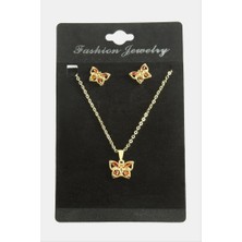 Zero Land Storozde Kelebek Zirkon Taşlı Set Kolye-Gümüş Rengi