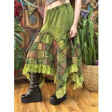 Fibula Bohem ve Otantik Standart Beden Çok Renkli Pamuk Mistik Etek