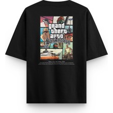 Overoz Gta San Andreas Sırt Baskılı Yarı Oversize Siyah T-Shirt 1364