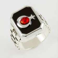 Zero Land Storozde Ay Yıldız Yazılı Metal Erkek Yüzük-Gümüş Rengi