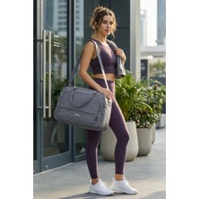 Kaff Gri Krinkıl Kumaş 00816 Unisex Önü Cepli Suya Dayanıklı Geniş Omuz Askılı El Spor Seyahat Çantası