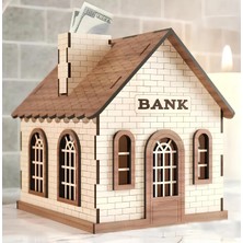 Mimozaavm Kilitli Ahşap Ev Kumbara & Tip Box - Banka Görünümlü Bahşiş Kutusu Cafe Restoran Para Sandığı