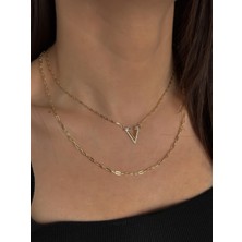 Luseda VIP Kaplama V Harf Figürlü Zirkon Taşlı Gold Ayarlanabilir 40+5 cm Kadın Kolye