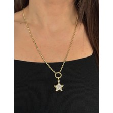 Luseda VIP Taşlı Yıldız Detaylı Ayarlanabilir 60+5 cm Ezme Zincir Gold Kadın Kolye
