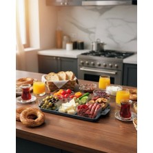 Lüks 6 Bölmeli Kapaklı Kahvaltı Hazırlık ve Sunum Seti - Tepsili Düzenleyici