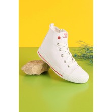 Zerhan Çocuk Beyaz Bağcıklı Spor Ayakkabı Tekstil Malzeme ile Günlük Kullanıma Uygun Konforlu Tasarım