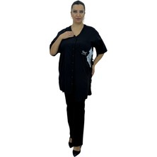 Aysel Büyük Beden Pamuklu Kapri Kol V Yaka Kuşaklı Cepli Kadın Gömlek