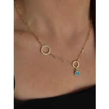 Luseda Gold Nazar Boncuklu Halka Detay Ayarlanabilir 48+5cm Zincir Kolye