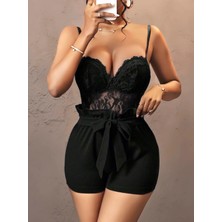 Beruflic Kadın Siyah Kuşak ve Dantel Detaylı Fantezi Elbise 5143