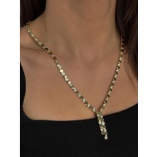 Luseda Gold Zirkon Taşlı Petek Desen Ayarlanabilir 50+5 cm Y Kolye