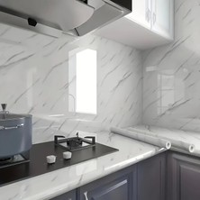 Kuzgun Ticaret Mermer Desenli Mutfak Duvar Kağıdı Sticker - 5m x 60CM: Su ve Yağa Dayanıklı, Yüksek Sıcaklık Esnekliğine Sahip Tezgah, Dolap, Ocak Yenileme Folyosu T10 ( Lisinya )