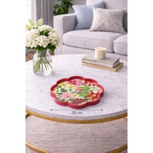 Zucci 28 cm  Desenli Küçük Cam  Dekoratif Tepsi | Akdeniz Esintisi | Shine Spring | Renkli Çiçek Motifli Orta Sehpa & Sunum Tepsisi