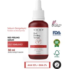 Voop Yüz & Cilt Kırmızı Peeling Bakım Serumu | Leke Karşıtı Özellikli - 30 ml | %10 Aha, %2 Bha