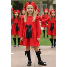 Parla Kids Kız Çocuk Kırmızı Sofia Pamuklu Fiyonk Detaylı 23 Nisan Gösteri Kıyafeti