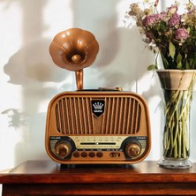 Retro Nostaljik Radyo | USB Tf Müzik Çalar | Am Fm Sw | 18650 Bataryalı