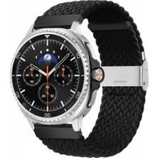 MMP Shop Samsung Galaxy Watch 8 40MM / 44MM / 46MM Classic Uyumlu Metal Clips Kumaş Örgü Akıllı Saat Kordon