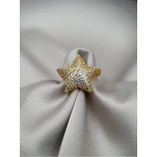 Luseda Gold Renk Yıldız Taşlı Kadın Yüzük