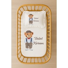 Moda Lime Isimli Bebek Nevresim Takımı 70X120 – Şık Papyonlu Ayıcık Tasarım Fırfırlı Dolgulu Yastıklı