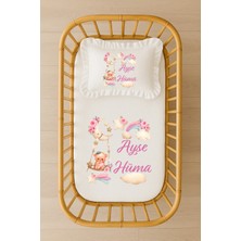 Moda Lime Isimli Bebek Nevresim Takımı 70X120 – Ay & Gökkuşağı Temalı Fırfırlı Dolgulu Yastıklı