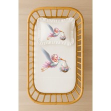 Moda Lime Leylek ve Bebek Temalı Kişiye Özel Nevresim Takımı – %100 Akfil – Içi Dolgulu Fırfırlı Yastıklı