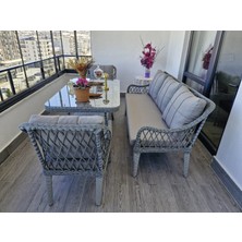 Tu Tienda Kaş 3+1+1+Masa Rattan Bahçe Balkon Mobilyası,RATTAN GRİ / KUMAŞ GRİ