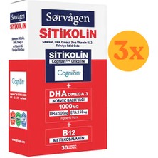 Sorvagen Smart Sitikolin Dha Omega 3 ve B12 30 Kapsül - 3 Adet (90 Kapsül) - Dezenfektan Hediyeli (%72 Alkol)