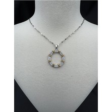 Luseda Gümüş Renk Taş Detaylı Yuvarlak Motifli 45+5CM Ayarlanabilir Kararmaz Xoxo Çelik Kolye