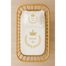 Moda Lime Isimli Bebek Nevresim Takımı 70X120 – Gold Taç ve Çelenk Tasarım– Fırfırlı Dolgulu Yastıklı