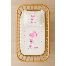 Moda Lime Isimli Bebek Nevresim Takımı 70X120 Pembe Balonlu Ayıcık Temalı Fırfırlı Dolgulu Yastıklı