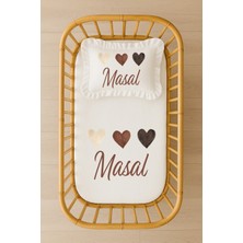 Moda Lime Isimli Bebek Nevresim Takımı 70X120 – Kahve Tonlarında Kalp Tasarım Fırfırlı Dolgulu Yastıklı